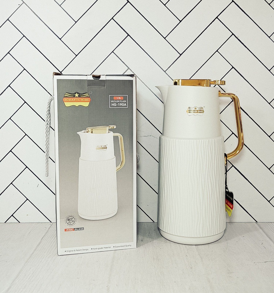 فلاکس 1/9 لیتر بدنه پلاستیک درب طلایی HS-190A سفید رومانتیک هوم (12)